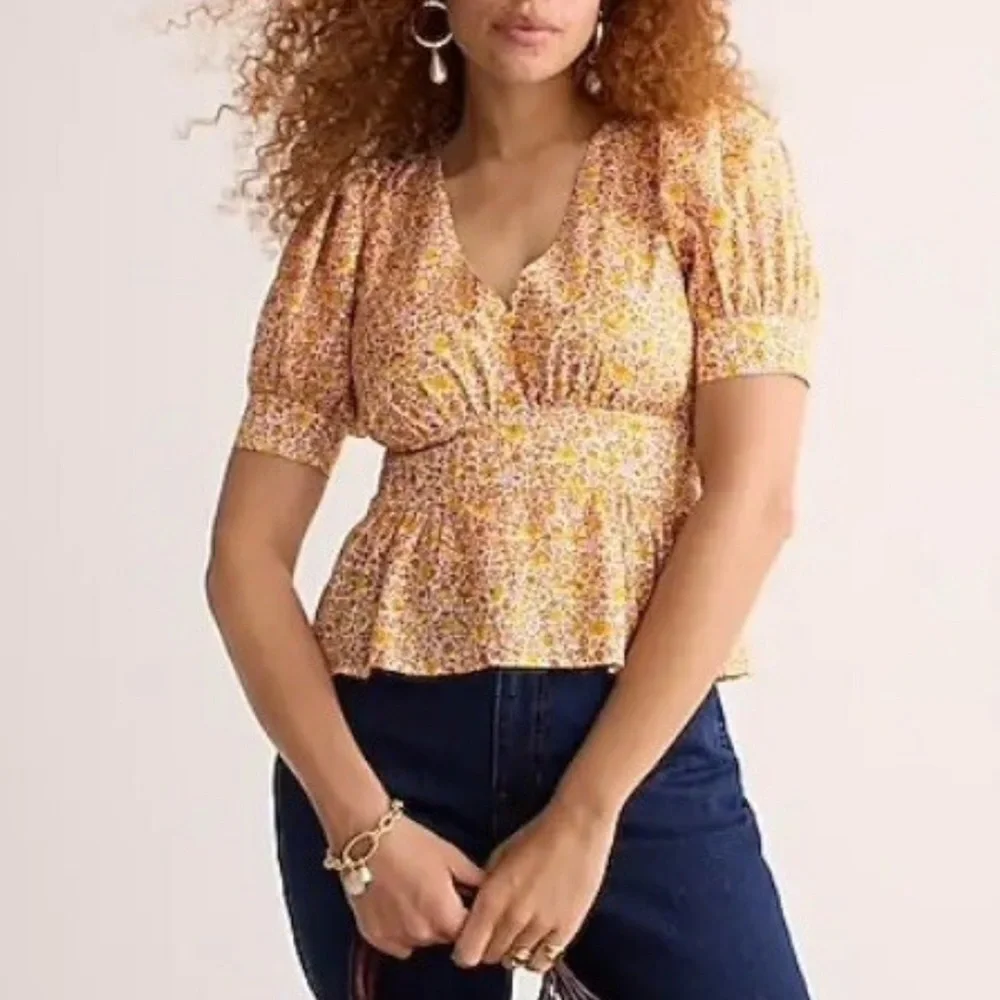 J. Crew Yellow and Cream Floral Blouse